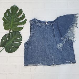 Zara crop top with ruffle shoulder